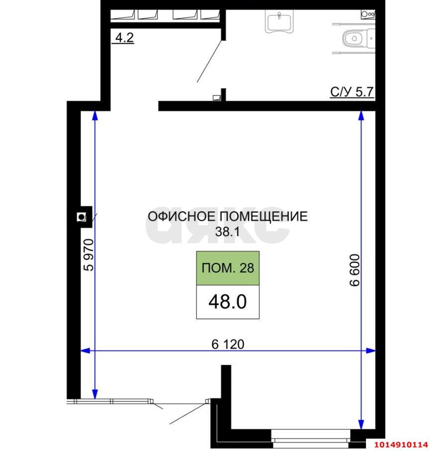 Фото №3: Торговое помещение 48 м² - Краснодар, жилой комплекс Дыхание, ул. Лётчика Позднякова, 2к24