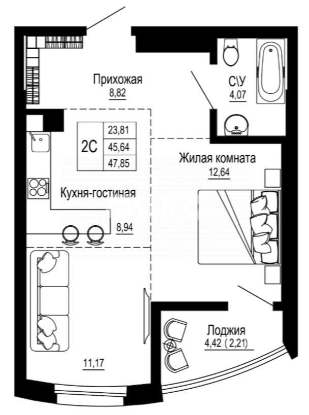 Фото №13: 1-комнатная квартира 48 м² - Ростов-на-Дону, жилой комплекс Донская Слобода, ул. Привокзальная, 3/1