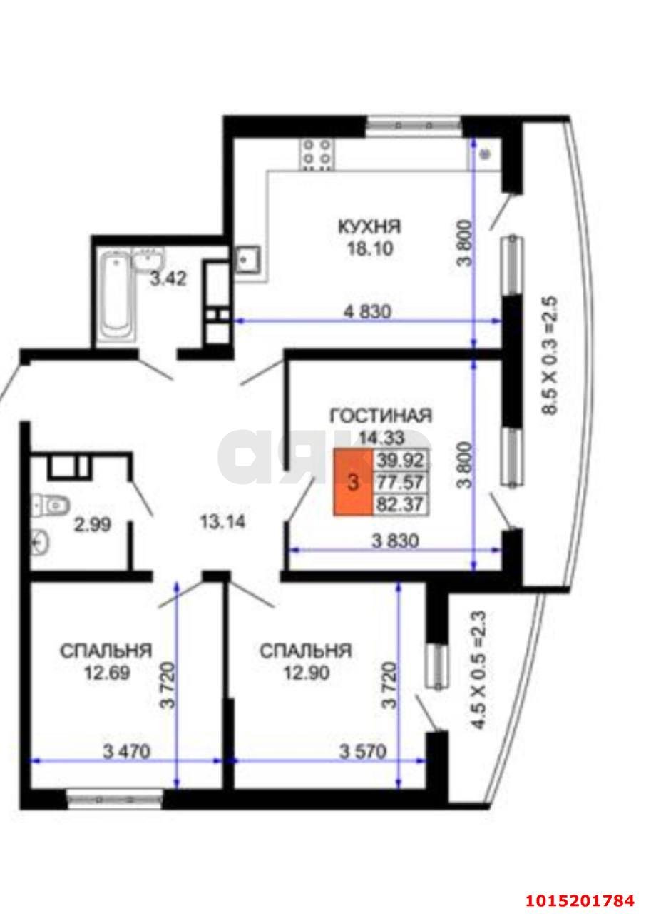 Фото №18: 3-комнатная квартира 90 м² - Краснодар, ЖК Лучший, Прикубанский внутригородской округ, Завод Радиоизмерительных Приборов, жилой комплекс Лучший, мкр. имени Петра Метальникова, ул. Петра Метальникова, 40