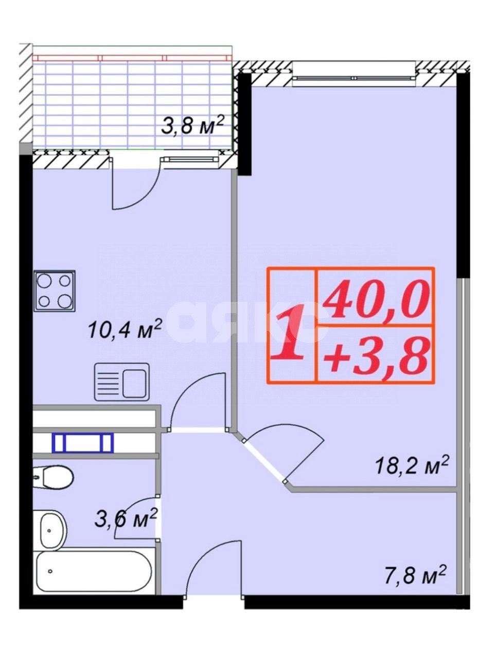 Фото №16: 1-комнатная квартира 44 м² - Анапа, 3Б, ул. Владимирская, 150