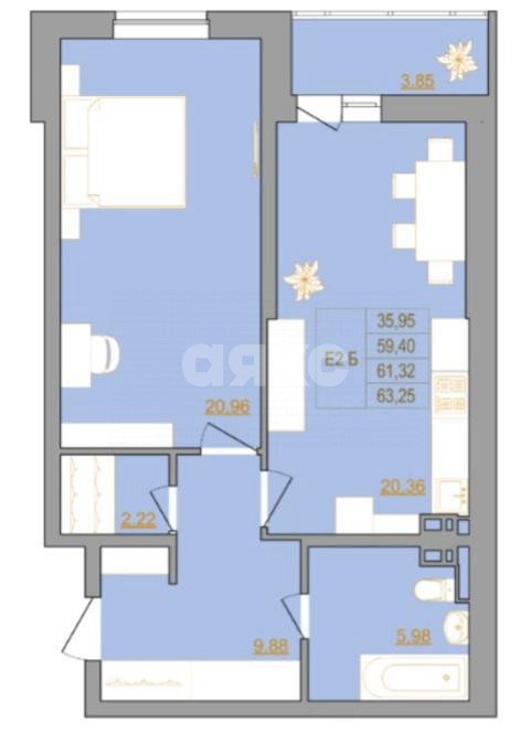Фото №1: 2-комнатная квартира 63 м² - Ростов-на-Дону, жилой комплекс Новый Горизонт