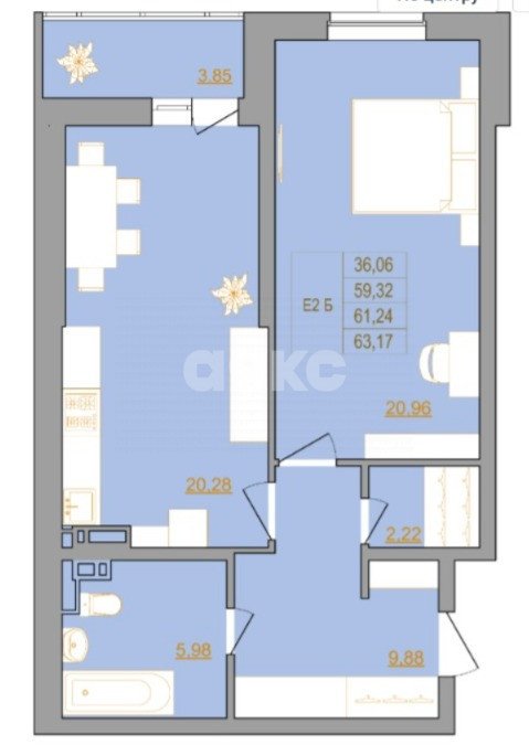 Фото №1: 2-комнатная квартира 63 м² - Ростов-на-Дону, жилой комплекс Новый Горизонт
