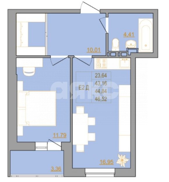 Фото №1: 2-комнатная квартира 46 м² - Ростов-на-Дону, жилой комплекс Новый Горизонт