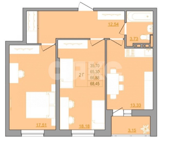 Фото №1: 2-комнатная квартира 68 м² - Ростов-на-Дону, жилой комплекс Новый Горизонт