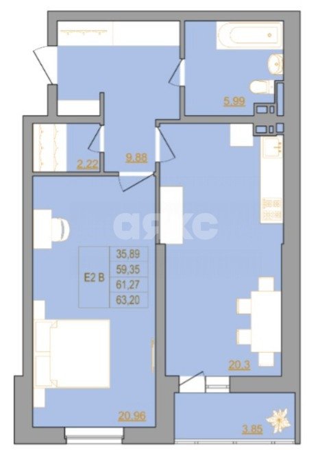 Фото №1: 2-комнатная квартира 63 м² - Ростов-на-Дону, жилой комплекс Новый Горизонт