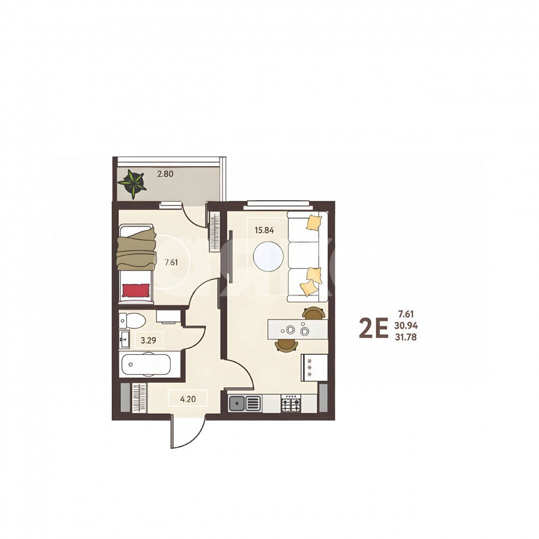Фото №3: 1-комнатная квартира 31 м² - Липецк, Октябрьский округ, мкр. ЖК Инстеп. Механизаторов, ул. Механизаторов, 15А