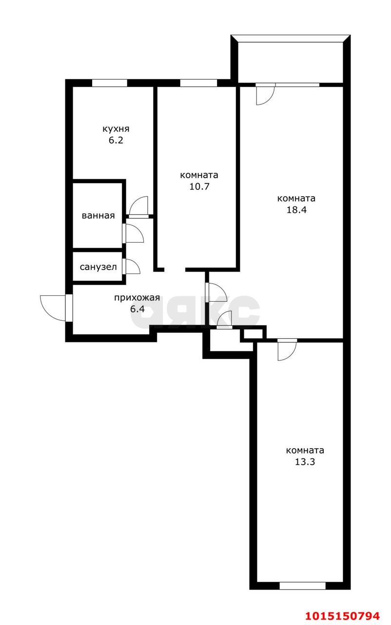 Фото №9: 3-комнатная квартира 59 м² - Краснодар, Черёмушки, ул. Айвазовского, 104