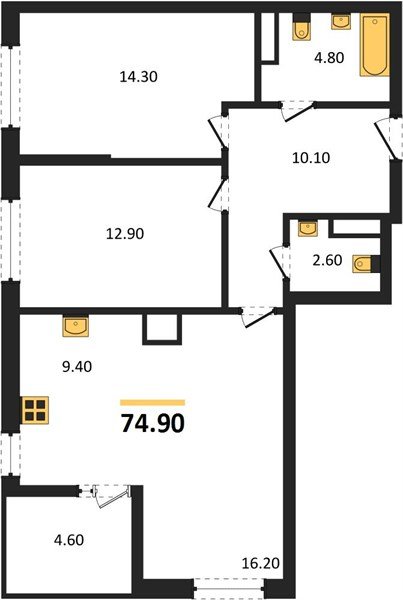 Фото №1: 2-комнатная квартира 74 м² - Краснодар, мкр. Прикубанский внутригородской округ