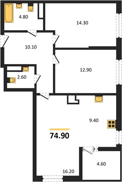 Фото №1: 2-комнатная квартира 74 м² - Краснодар, мкр. Прикубанский внутригородской округ