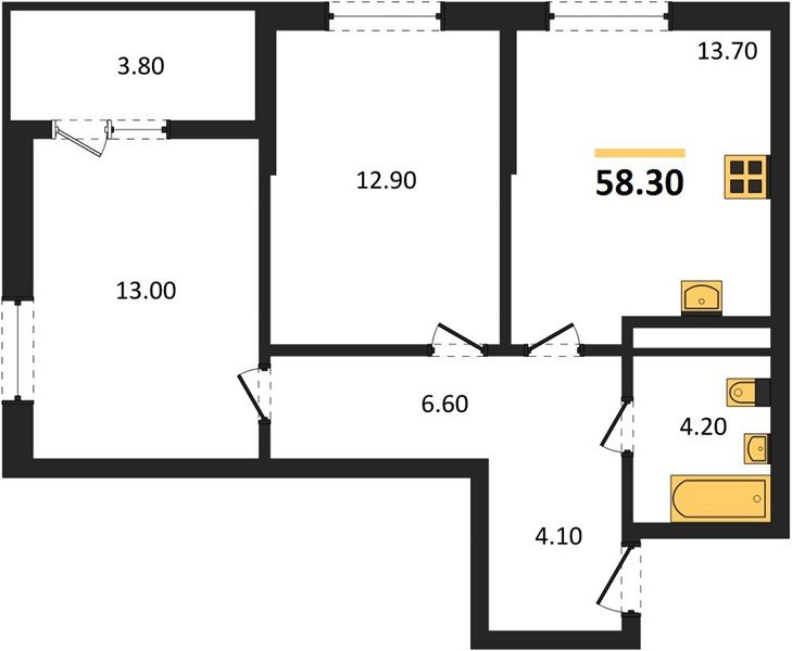 Фото №1: 2-комнатная квартира 58 м² - Краснодар, мкр. Прикубанский внутригородской округ