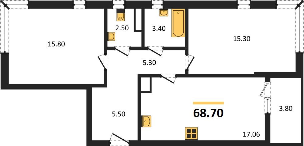 Фото №1: 2-комнатная квартира 68 м² - Краснодар, мкр. Прикубанский внутригородской округ