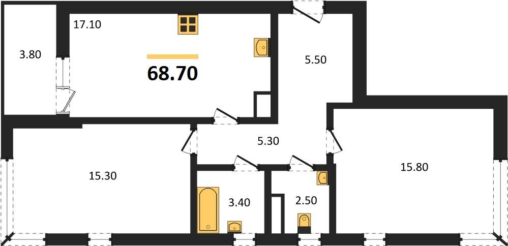 Фото №1: 2-комнатная квартира 68 м² - Краснодар, мкр. Прикубанский внутригородской округ