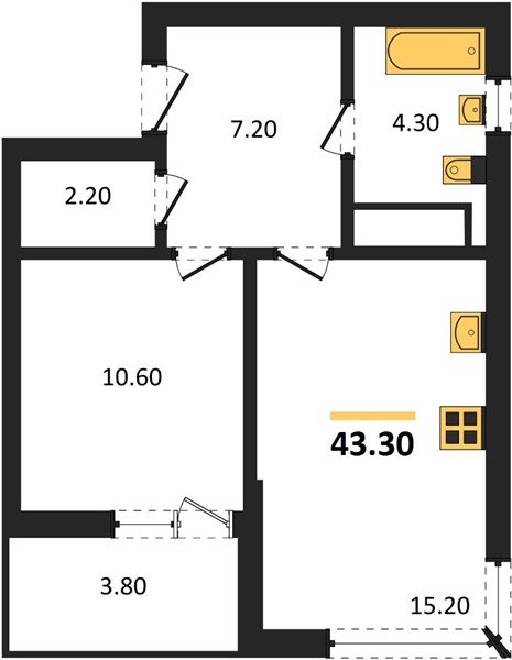 Фото №1: 1-комнатная квартира 43 м² - Краснодар, мкр. Прикубанский внутригородской округ