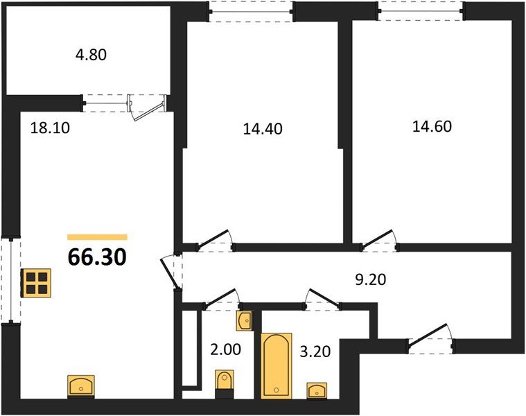 Фото №1: 2-комнатная квартира 66 м² - Краснодар, мкр. Прикубанский внутригородской округ