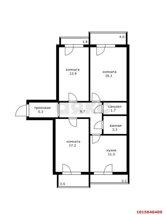 Фото №7: 3-комнатная квартира 90 м² - Краснодар, Военный городок № 106, ул. имени Дзержинского, 54/13
