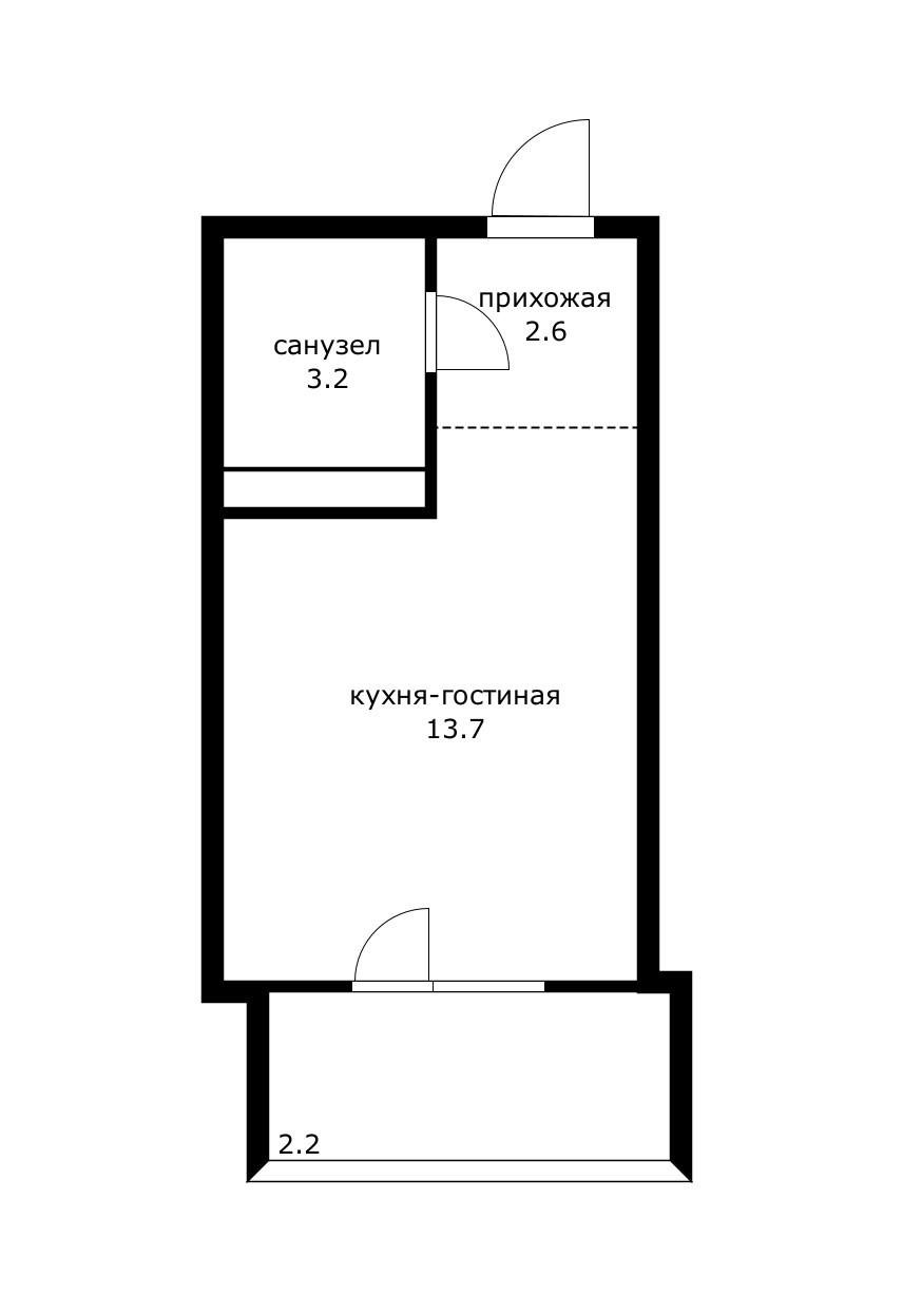 Фото №10: Студия 21 м² - Южный, мкр. жилой комплекс Семейный, ул. Войсковая, 6А