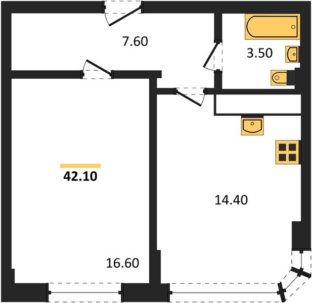 Фото №1: 1-комнатная квартира 42 м² - Яблоновский, ул. Гагарина, 148/4к2
