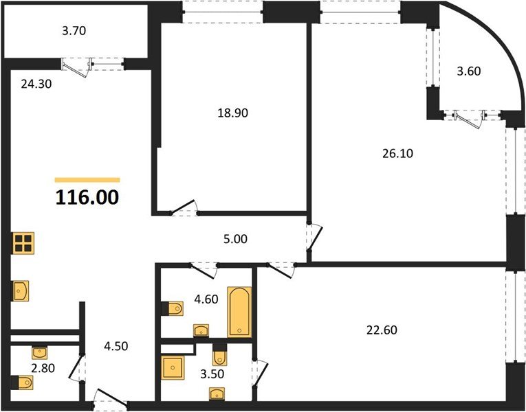Фото №1: 3-комнатная квартира 116 м² - Краснодар, ЖК Эрмитаж, Прикубанский внутригородской округ, мкр. жилой комплекс Эрмитаж