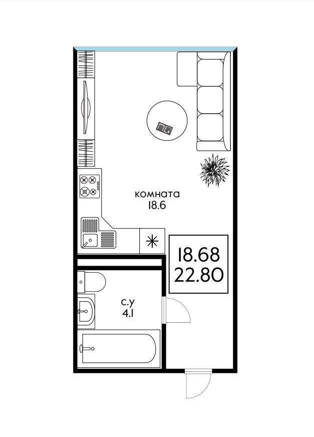 Фото №8: Студия 22 м² - Краснодар, ул. Обрывная, 132/1к1