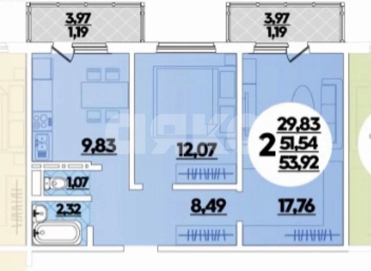 Фото №24: 2-комнатная квартира 53 м² - Ростов-на-Дону, жилой комплекс Суворовский, ул. Уланская, 17с3