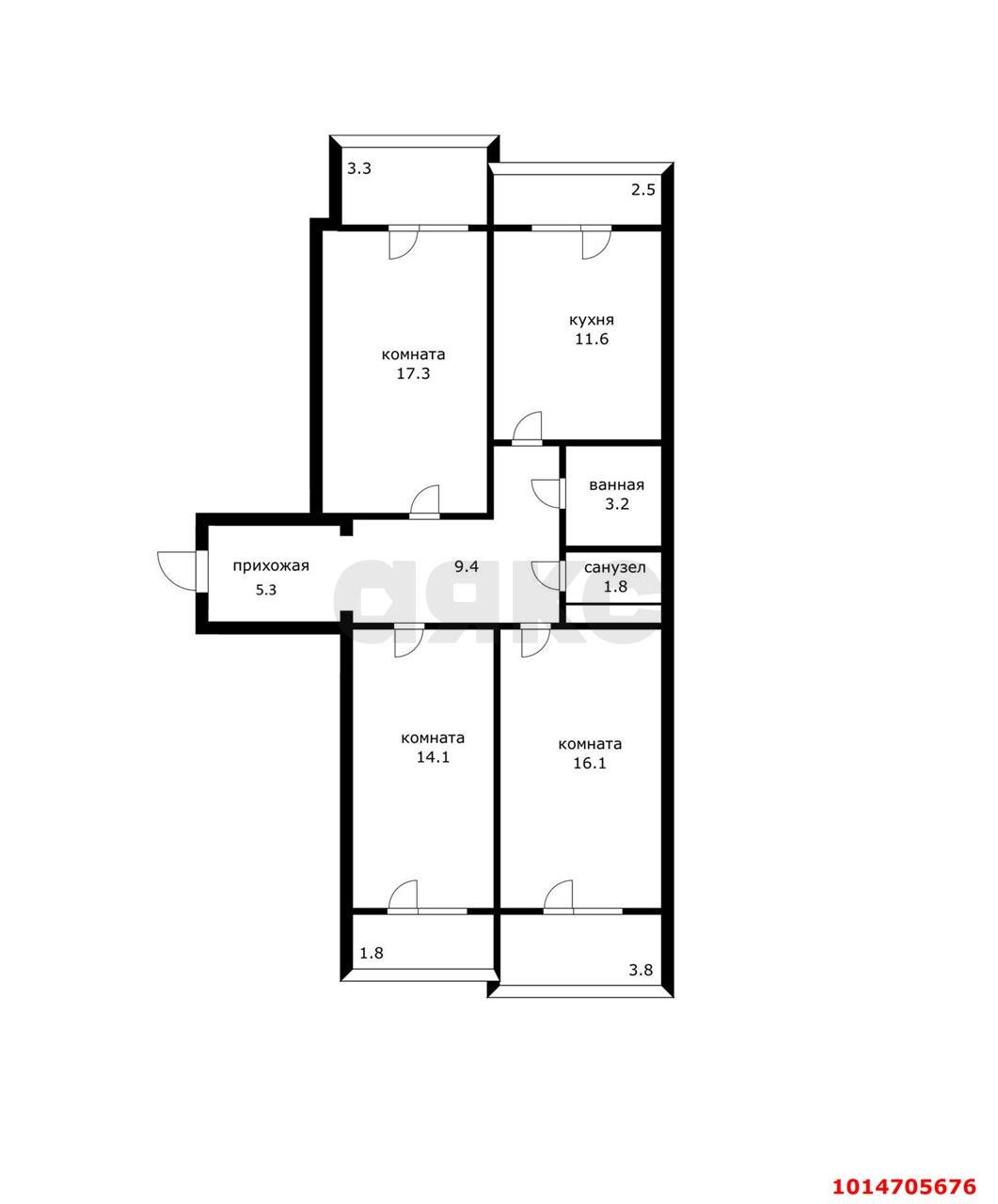 Фото №10: 3-комнатная квартира 90 м² - Краснодар, Прикубанский внутригородской округ, 9-й километр, мкр. Военный городок № 106, ул. имени Дзержинского, 54/12