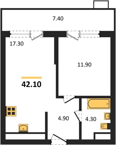 Фото №1: 1-комнатная квартира 42 м² - Яблоновский, мкр. ЖК Мегасити