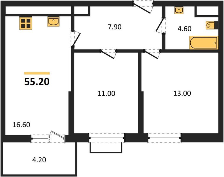 Фото №1: 2-комнатная квартира 55 м² - Яблоновский, мкр. ЖК Мегасити
