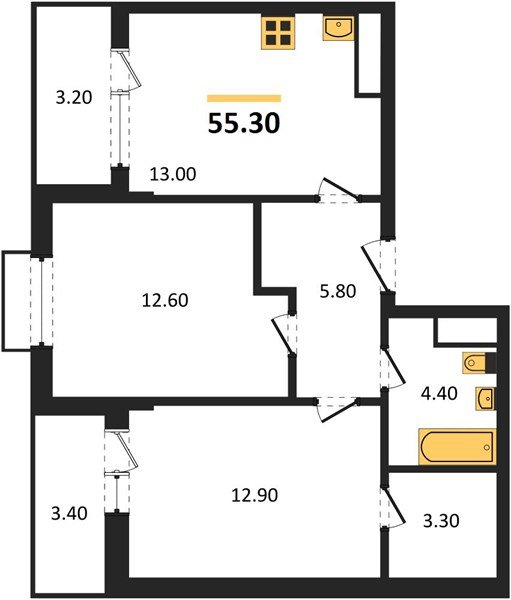 Фото №1: 2-комнатная квартира 55 м² - Яблоновский, мкр. ЖК Мегасити