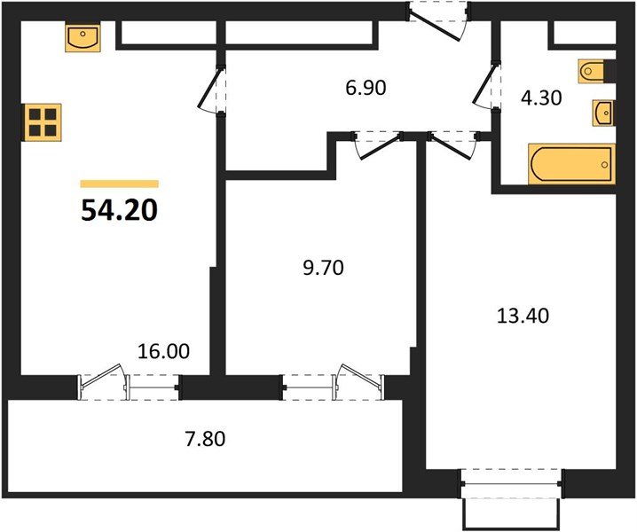 Фото №1: 2-комнатная квартира 54 м² - Яблоновский, мкр. ЖК Мегасити