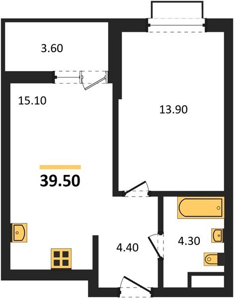 Фото №1: 1-комнатная квартира 39 м² - Яблоновский, мкр. ЖК Мегасити