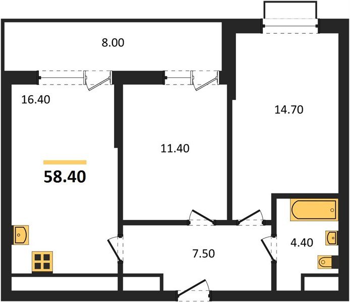 Фото №1: 2-комнатная квартира 58 м² - Яблоновский, мкр. ЖК Мегасити
