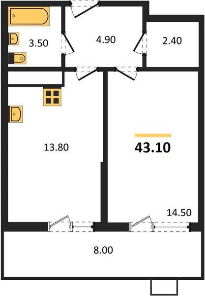 Фото №1: 1-комнатная квартира 43 м² - Яблоновский, мкр. ЖК Мегасити