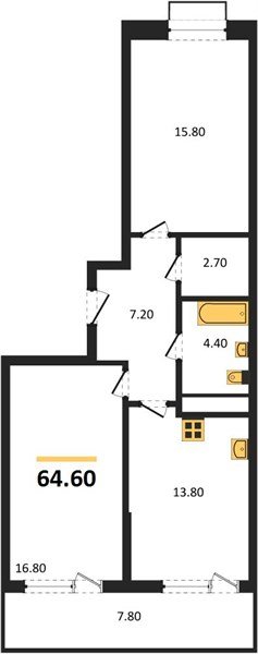 Фото №1: 2-комнатная квартира 64 м² - Яблоновский, мкр. ЖК Мегасити