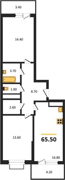 Фото №1: 2-комнатная квартира 65 м² - Яблоновский, мкр. ЖК Мегасити