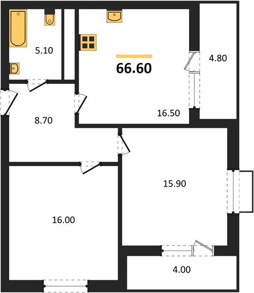 Фото №1: 2-комнатная квартира 66 м² - Яблоновский, мкр. ЖК Мегасити