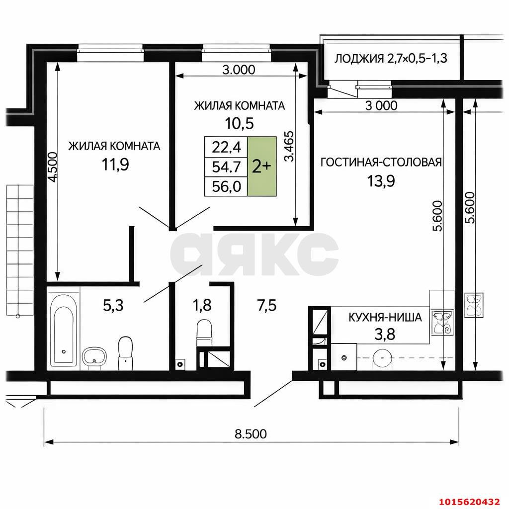 Фото №6: 2-комнатная квартира 59 м² - Краснодар, Прикубанский внутригородской округ, мкр. жилой комплекс Дыхание, ул. Лётчика Позднякова, 2к25
