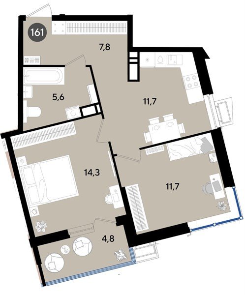 Фото №1: 2-комнатная квартира 55 м² - Краснодар, Парк Победы, мкр. Прикубанский внутригородской округ