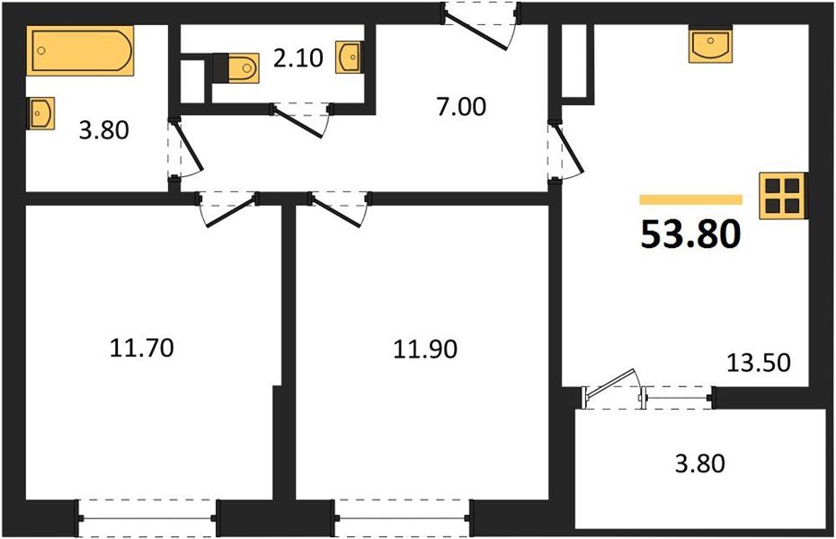 Фото №1: 2-комнатная квартира 53 м² - Краснодар, мкр. Прикубанский внутригородской округ