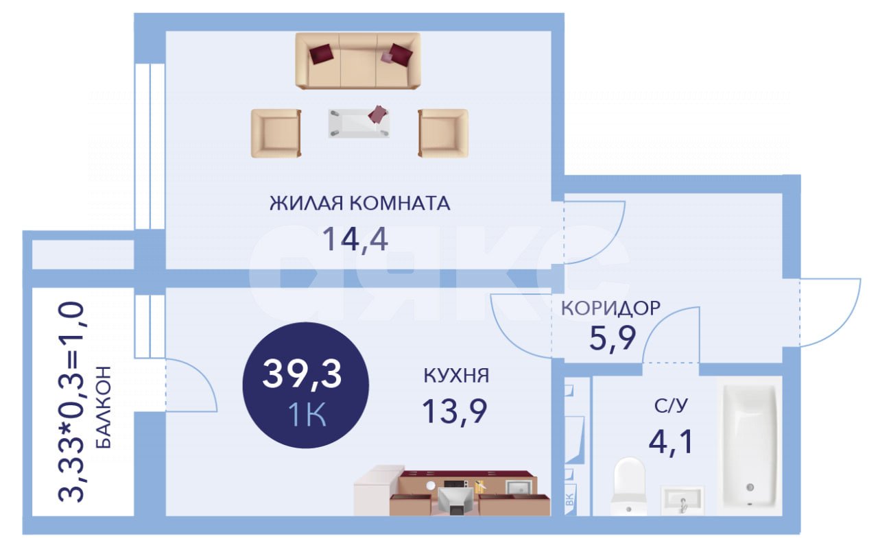 Фото №24: 1-комнатная квартира 40 м² - Анапа, жилой комплекс Два Адмирала, ул. Ленина, 241к1