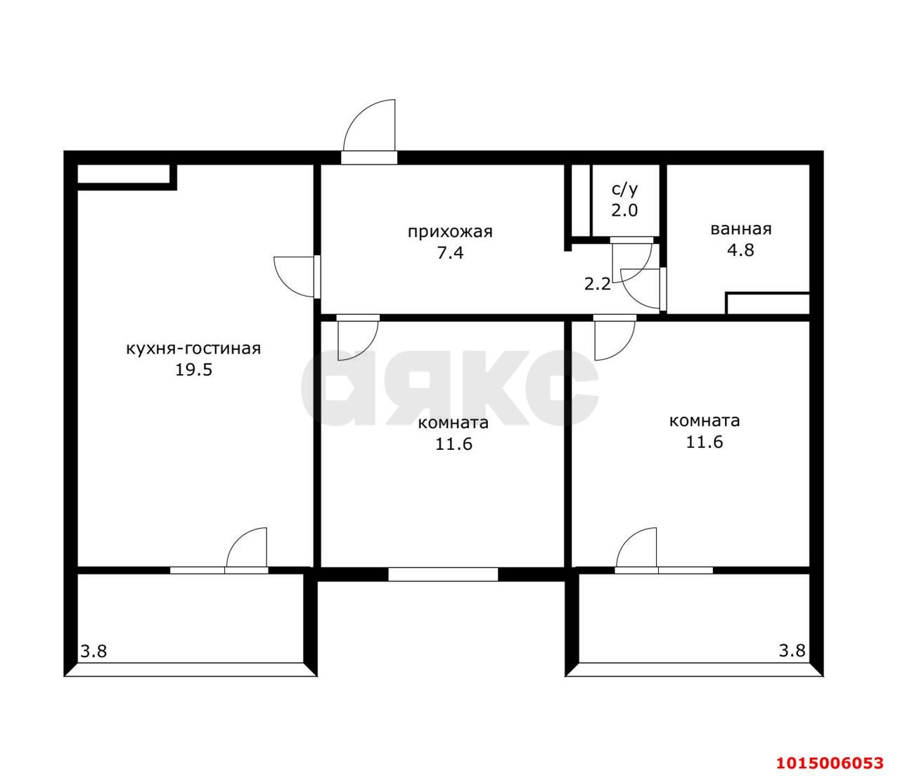 Фото №6: 2-комнатная квартира 60 м² - Краснодар, жилой комплекс Квартал № 6, ул. Генерал-лейтенанта Александра Сапрунова, 37к1