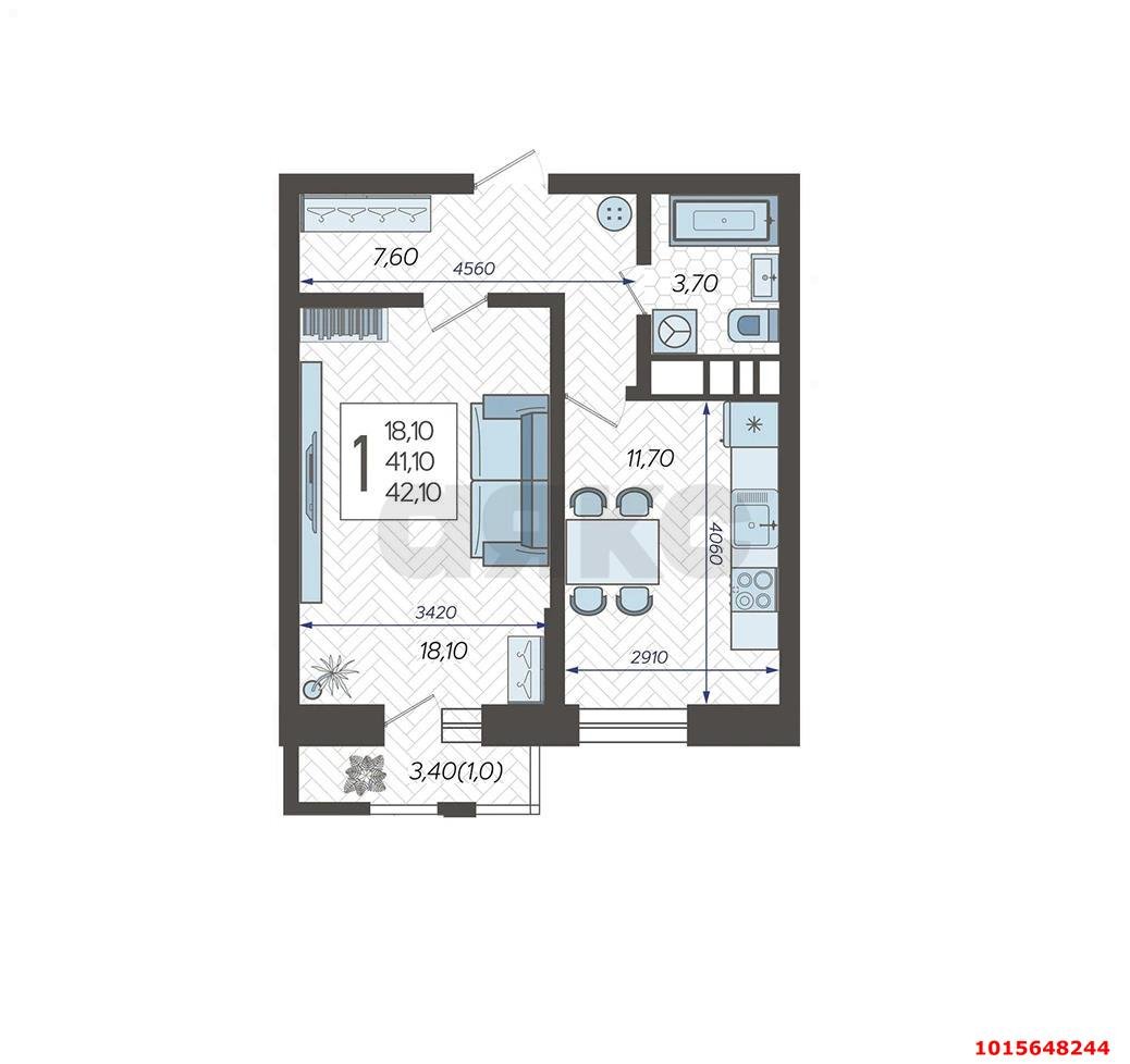 Фото №16: 1-комнатная квартира 41 м² - Краснодар, Прикубанский внутригородской округ, жилой комплекс Небо, мкр. 9-й километр, ул. Ярославская, 115лит2