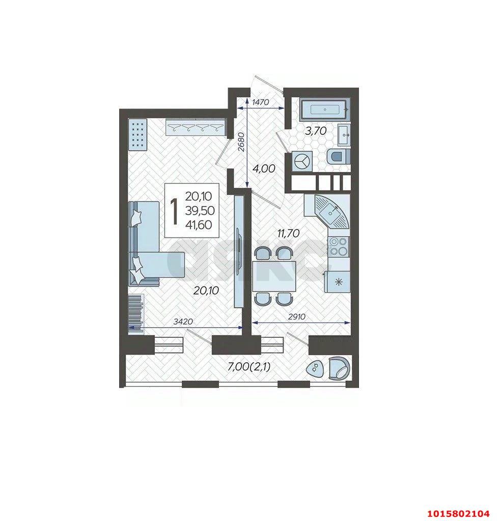 Фото №18: 1-комнатная квартира 41 м² - Краснодар, 9-й километр, ул. Ярославская, 115лит2