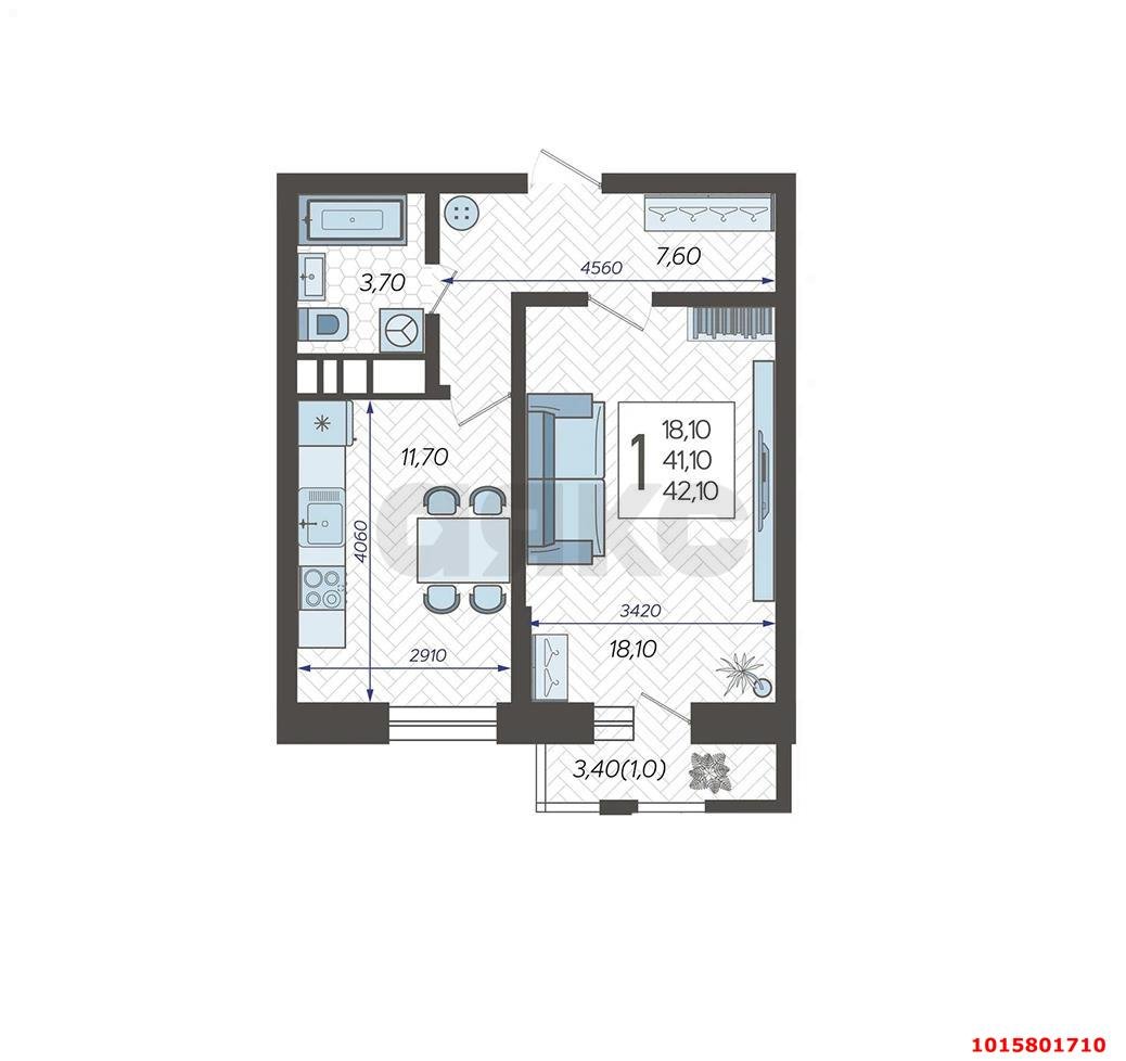 Фото №14: 1-комнатная квартира 40 м² - Краснодар, 9-й километр, ул. Ярославская, 115лит2