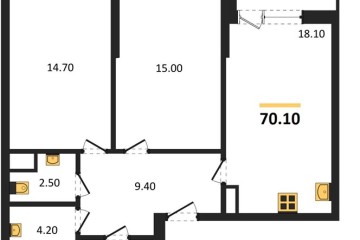 Фото №1: 2-комнатная квартира 70 м² - Краснодар, мкр. Парк Победы, 