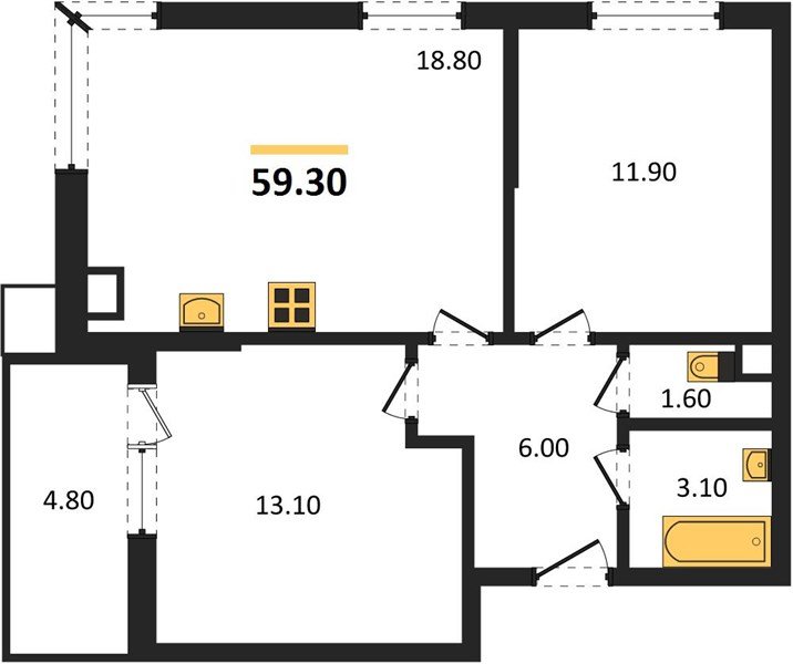 Фото №1: 2-комнатная квартира 59 м² - Краснодар, Прикубанский внутригородской округ, мкр. Парк Победы