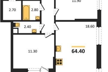 Фото №1: 2-комнатная квартира 64 м² - Краснодар, мкр. Парк Победы, 