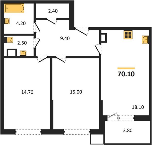 Фото №1: 2-комнатная квартира 70 м² - Краснодар, Прикубанский внутригородской округ, мкр. Парк Победы