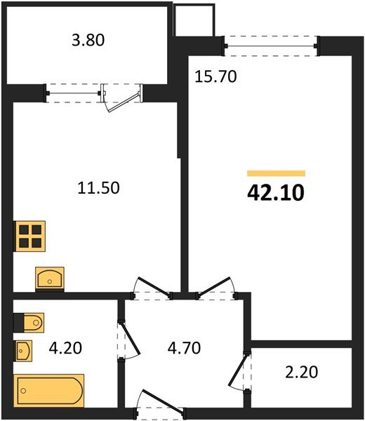 Фото №1: 1-комнатная квартира 42 м² - Краснодар, Прикубанский внутригородской округ, мкр. Парк Победы