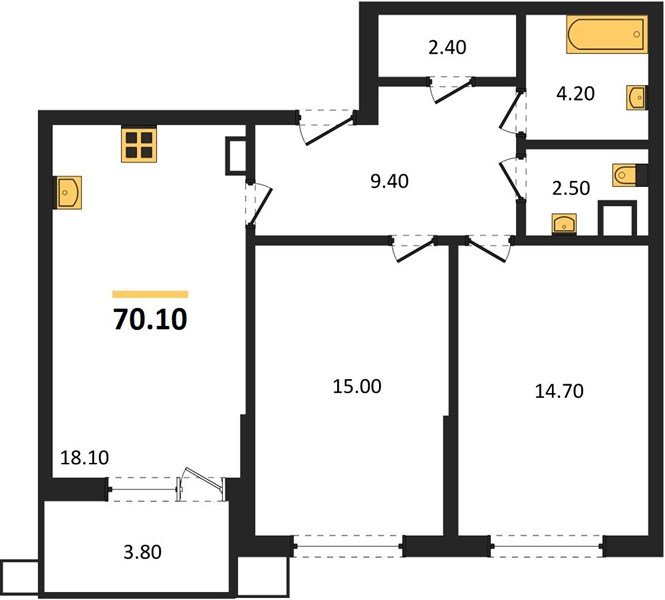 Фото №1: 2-комнатная квартира 70 м² - Краснодар, Прикубанский внутригородской округ, мкр. Парк Победы