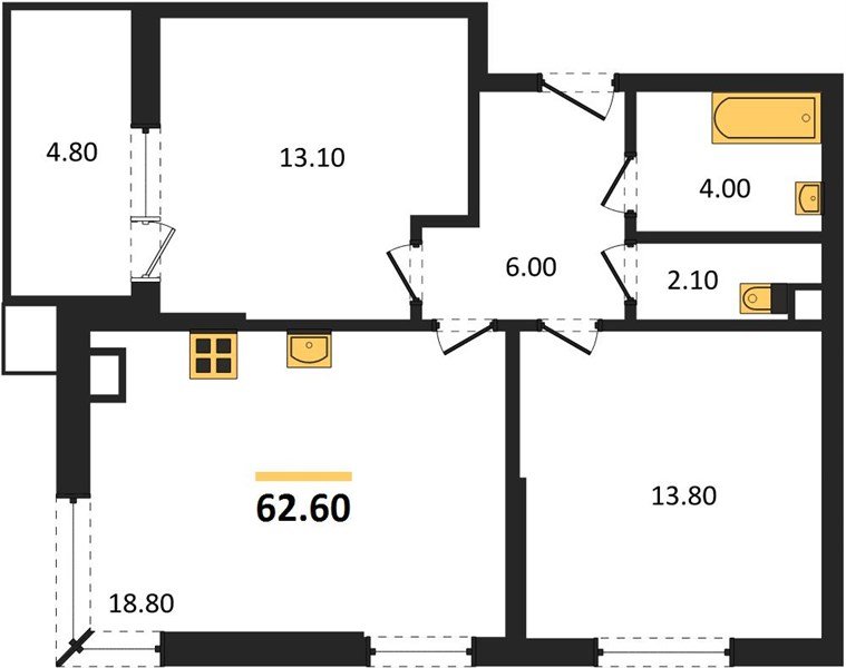 Фото №1: 2-комнатная квартира 62 м² - Краснодар, Прикубанский внутригородской округ, мкр. Парк Победы